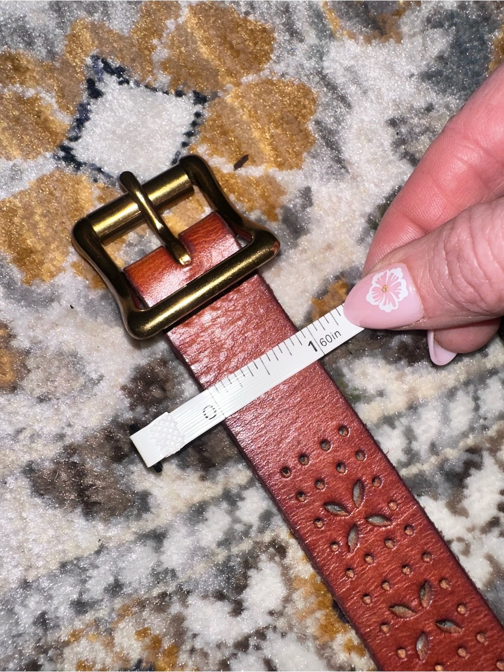 Leather Belt with Brass Buckle - Picture 4 of 6